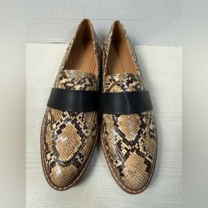 Adrienne Vittadini Tan and Black Snake-Print Slip-On Loafers